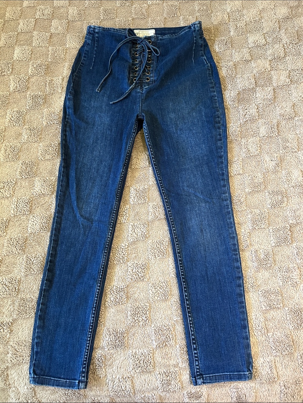 Free People CRVY Lace-Up High Rise Skinny Jeans Dark Wash Size 30